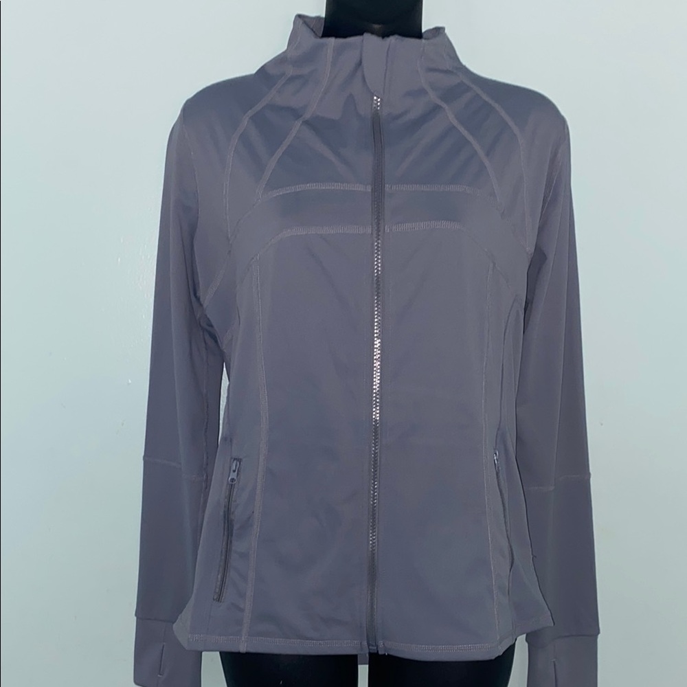 Women's Gray/Blue Athletic Zip Up Jacket, Size Large. EUC